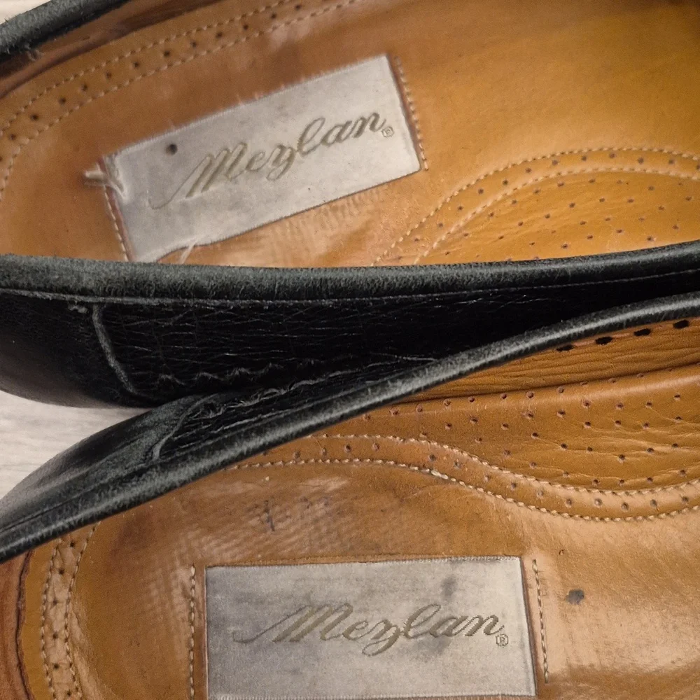 MEZLAN Mario Black‎ Ostrich Pattern Leather Sz 11.5 US Mens Loafers Shoes VTG